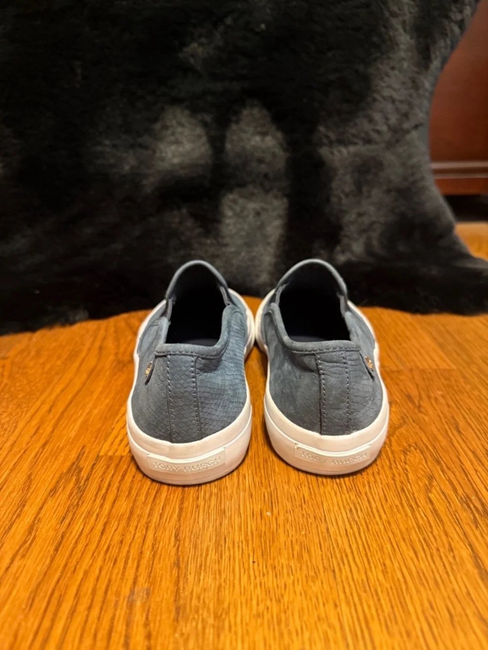 Tory Burch Dusty blue suede slip on sneakers